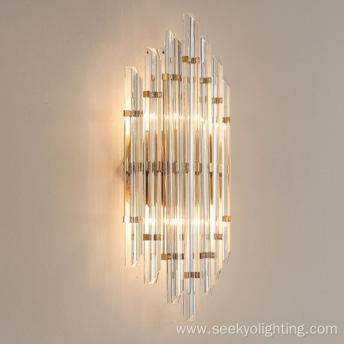 Triangular strip glass crystal gold wall lamp